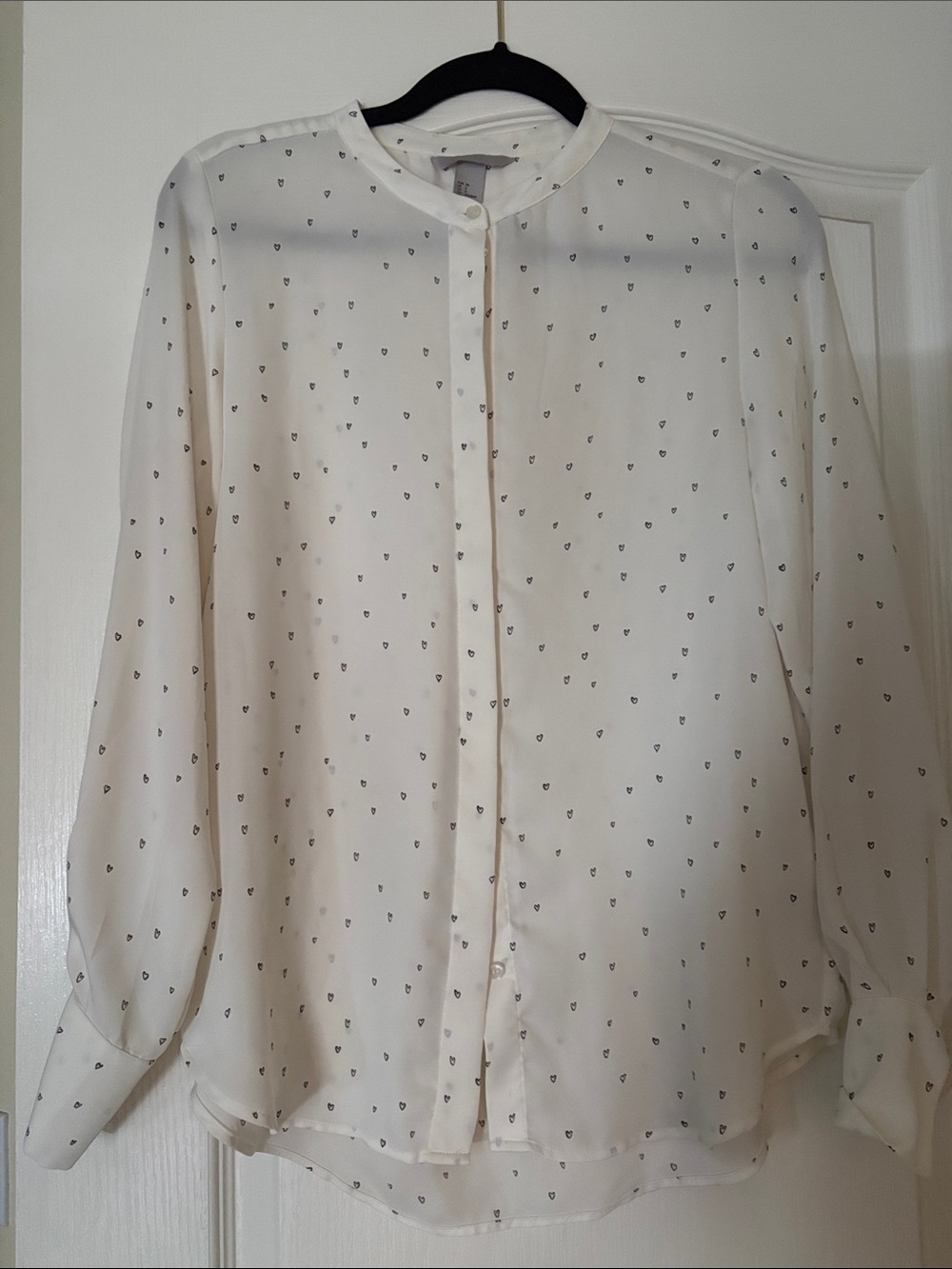 H&M Cream Button-Up Blouse with Tiny Black Heart Print